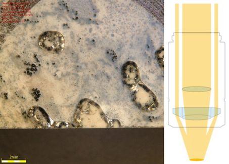 A glazed sample under MIX observation (left) and the diagram of the light path...
