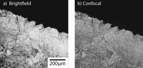 Figure 2:. (a) Conventional brightfield optical micrograph of a polished and...