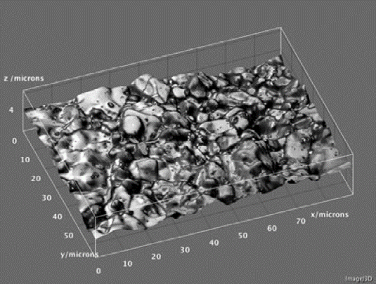 A 3D topographic model of the surface of the sintered Al2O3 sample in Figure 3....