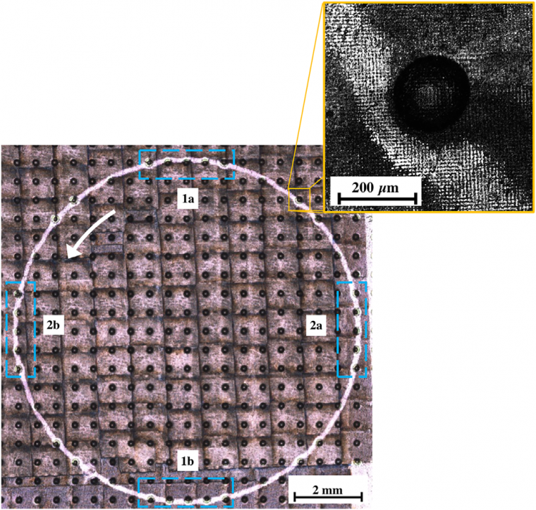 Figure 5: The entire wear track of multi-scale sample (DLIP and coining A2)...