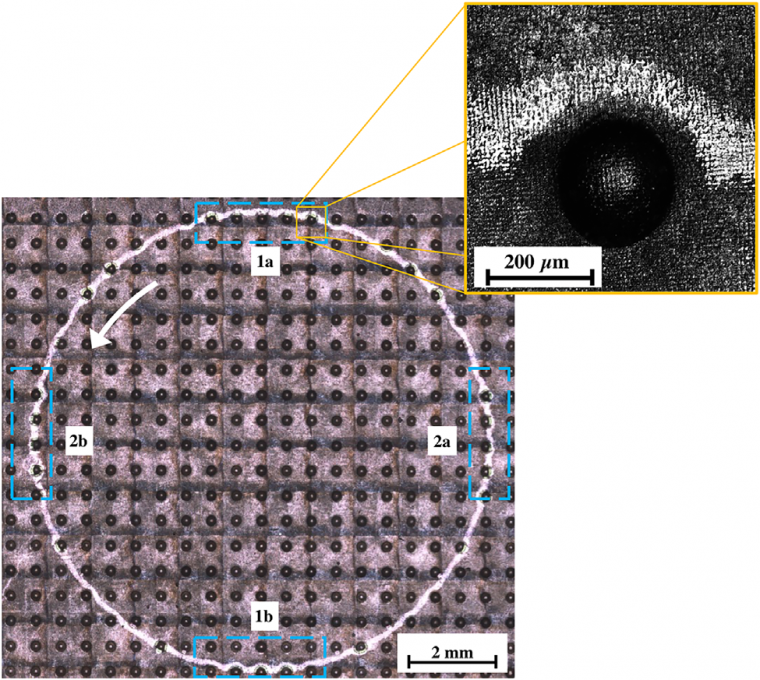 Figure 7: The entire wear track of multi-scale sample (DLIP and coining A3)...