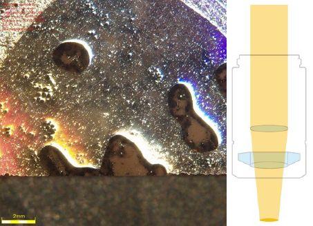 A glazed sample under a brightfield observation (left) and a diagram of the...