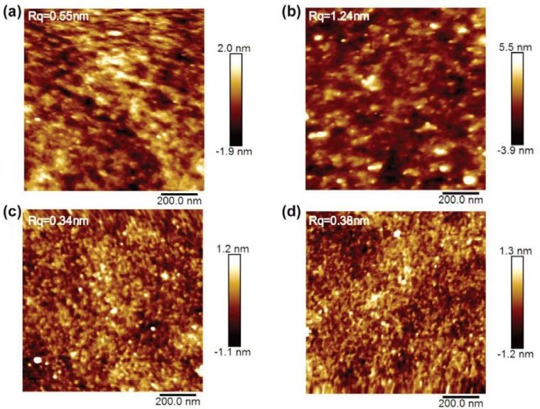 Figure 1: AFM images of a) unetched a-Ga2O3 film (S2), b) etched a-Ga2O3 film...